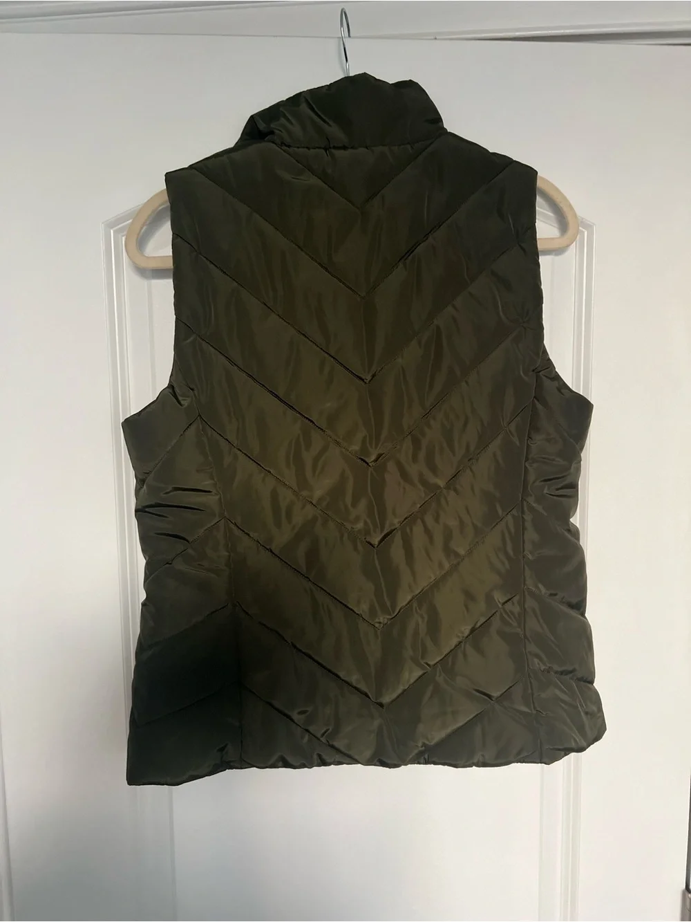 Michael Kors Olive Quilted High-Collar Puffer Vest with Gold Zip